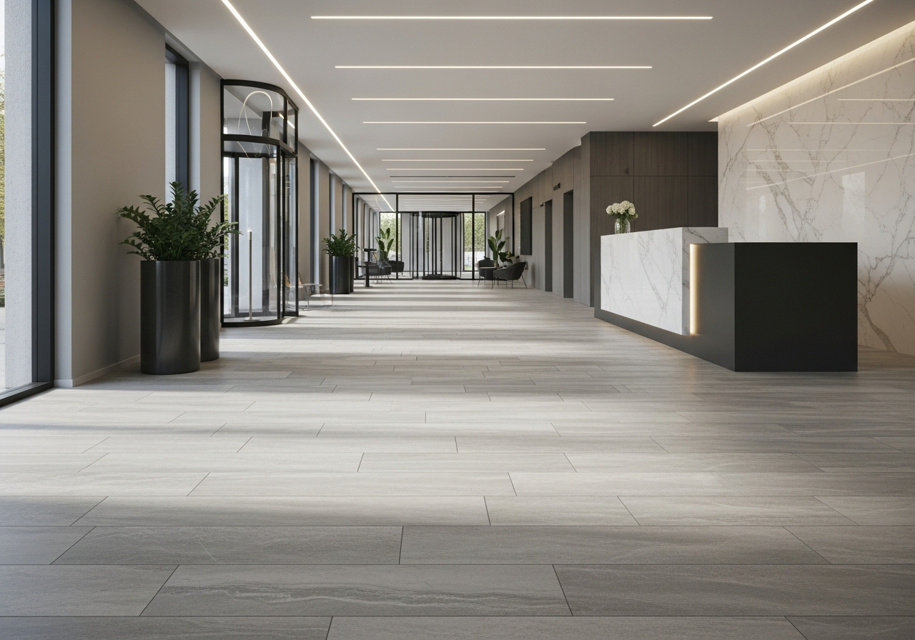 Alterna stone-look vinyl tile office lobby