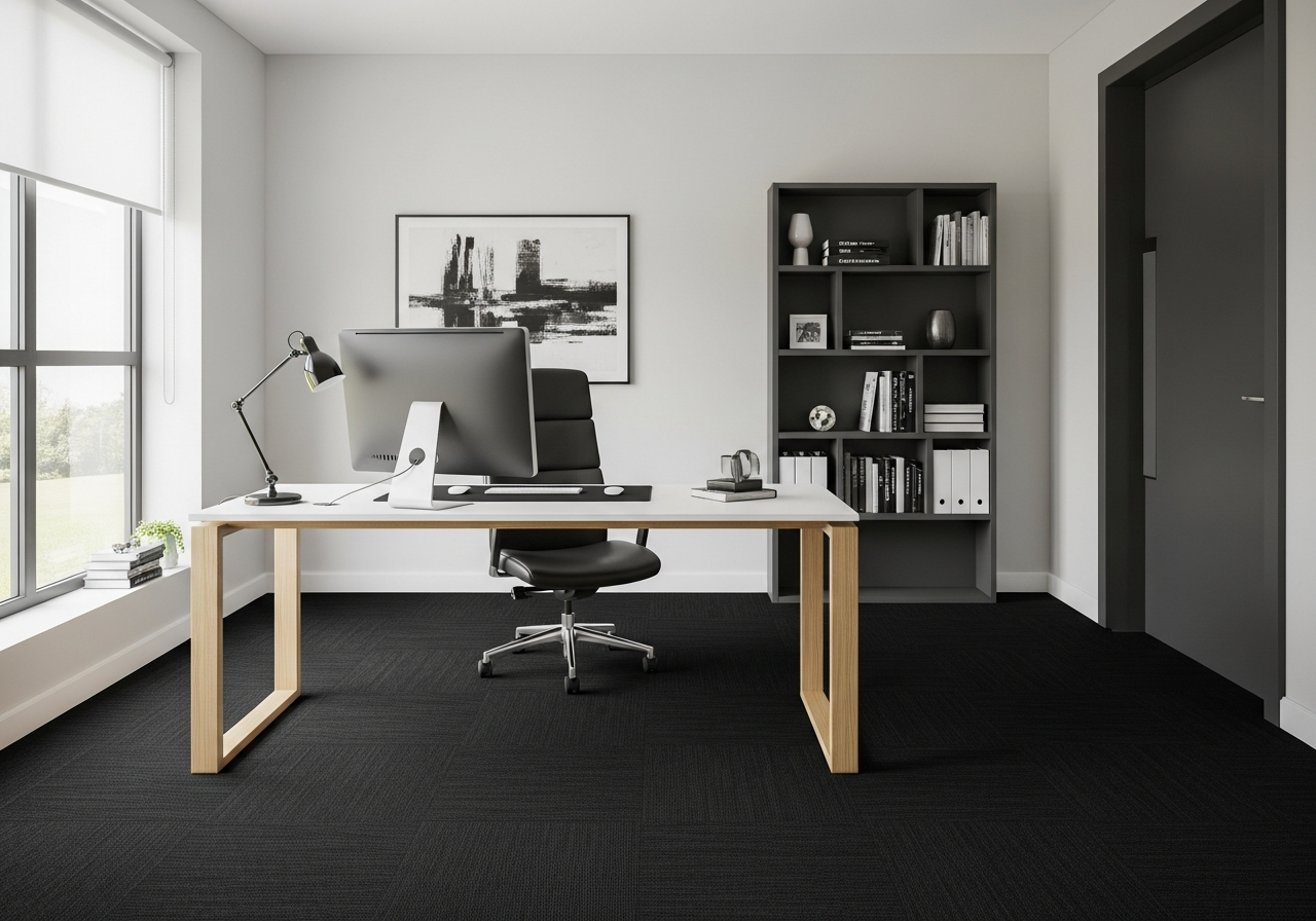 Dark charcoal carpet tiles home office