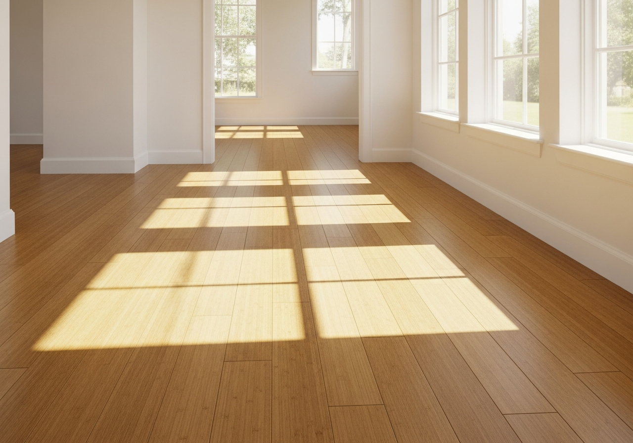 Bamboo hardwood floor in sunlit room