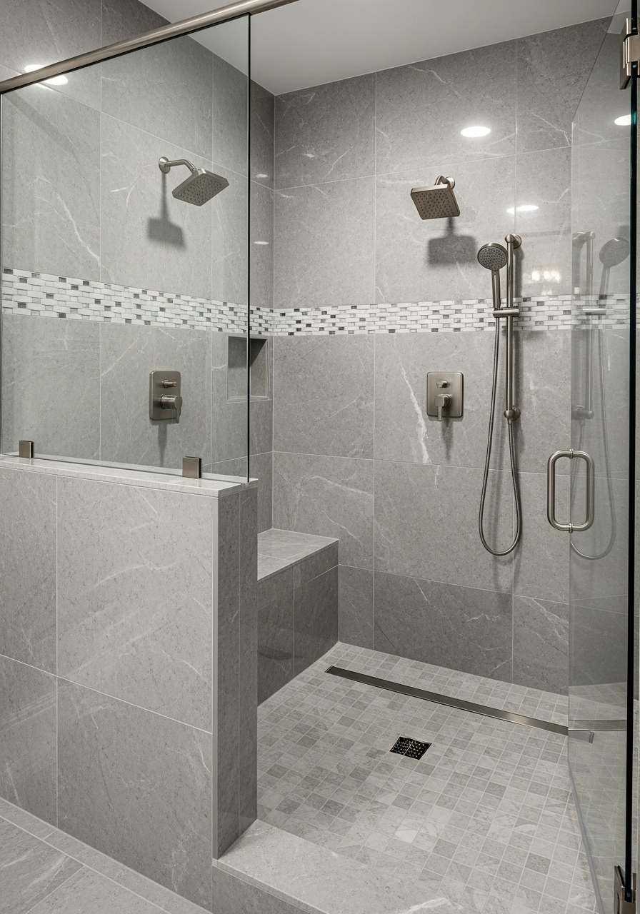 Modern shower with linear drain