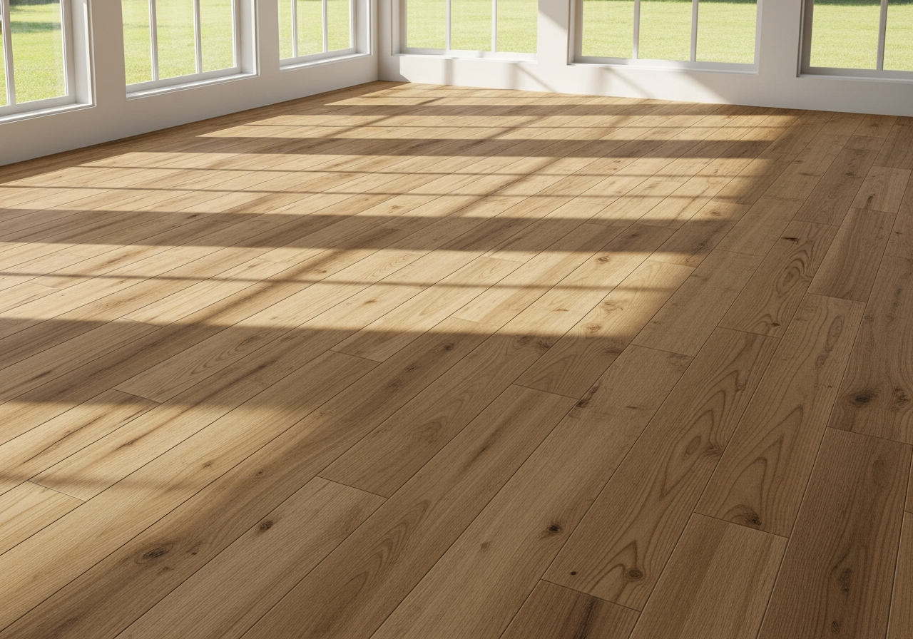 Wood-look porcelain tile sunroom